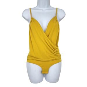 J. Crew Drapey Wrap Front Sleeveless Cami Bodysuit In Yellow Size Small